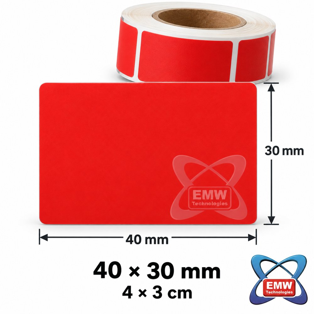 emw-40x30mm-red-labels 40 x 30mm Neon Labels — 2000 per roll - Image 1
