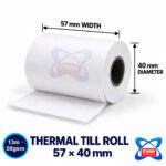 Thermal Till Rolls 57 x 40mm, Pack of 10 (13m, 58gsm)