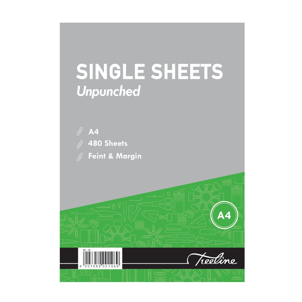 21-1616-00.jpg Single sheet - Unpunched 1 Ream Feint/Margin 58 gsm (480 Sheets) White Bond - Image 1
