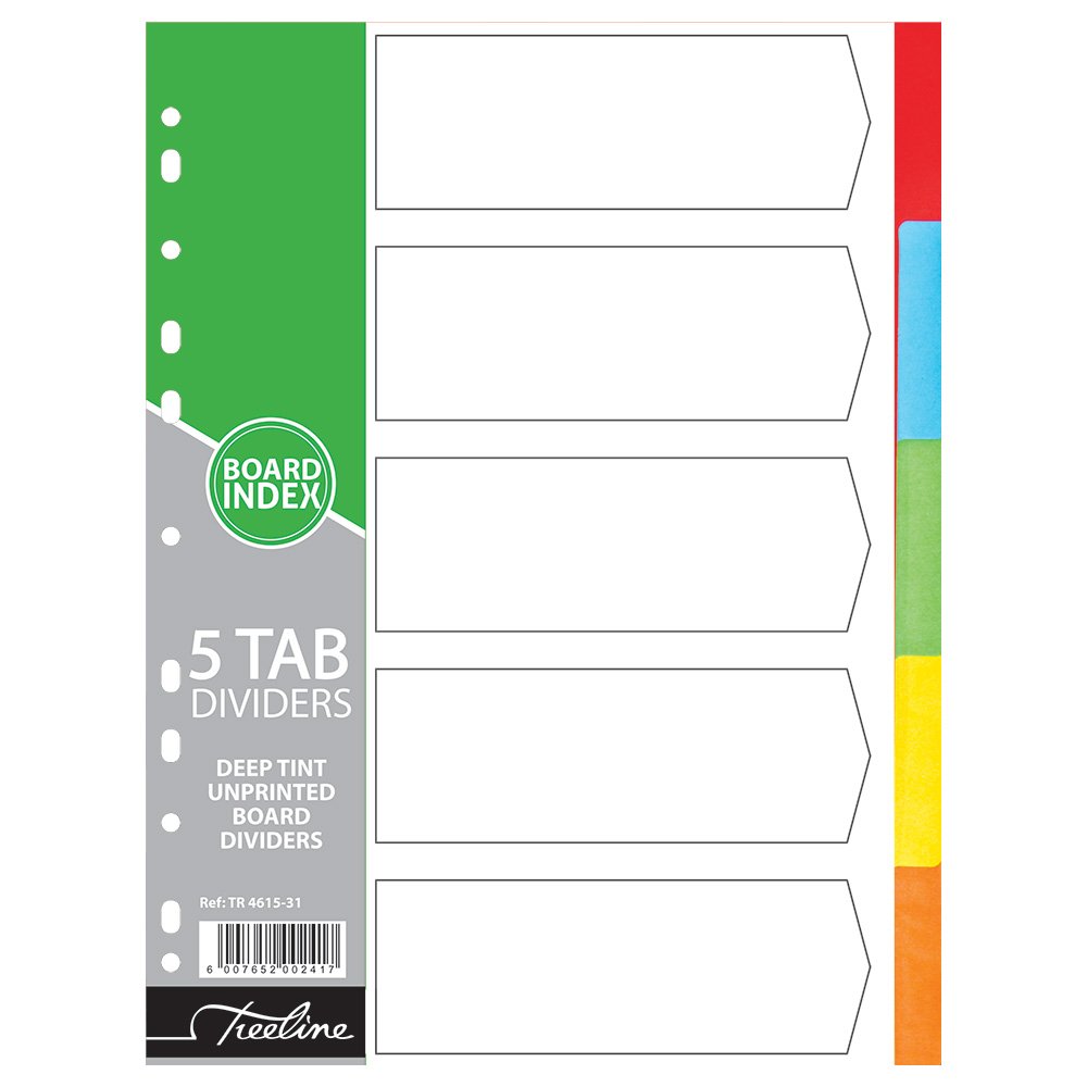 28-4615-31.jpg Treeline 160gm Board 5 Tab Deep Tint Assorted Assorted (Pack of 10) - Image 1