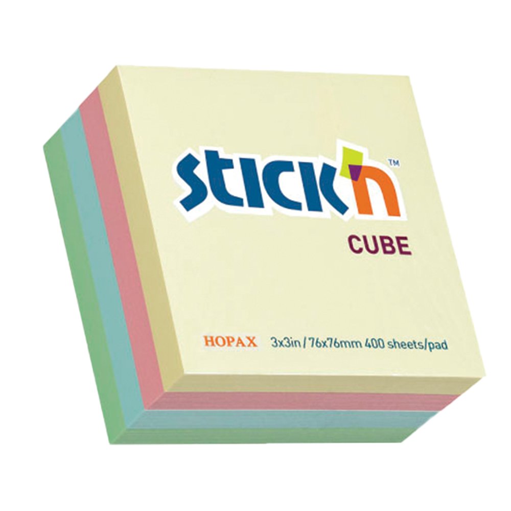 32-0338-32.jpg Stick 'n Notes 76x76 Cubes - 400 Sheets per Pad Pastel Cube Assorted - Image 1