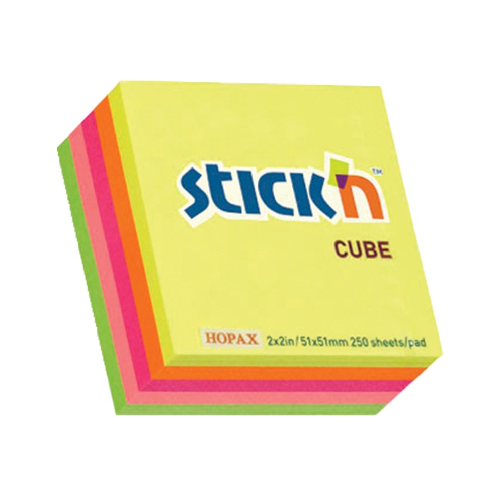 32-0338-33.jpg Stick 'n Notes 76x76 Cubes - 400 Sheets per Pad Neon Cube Assorted - Image 1