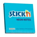 Stick 'n Notes 76x76 Neon Notes (654) 3"x3" - 100 Sheets Per Pad Blue (Pack of 12)
