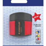 Staedtler Tradition Double-Hole Tub Sharpener Triangular Double Hole Tub Sharpener Blistercard Red/Black