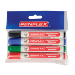 Penflex Permanent Markers PM15 Wallet of 4 - Bullet Tip (Black, Red, Blue, Green) Assorted