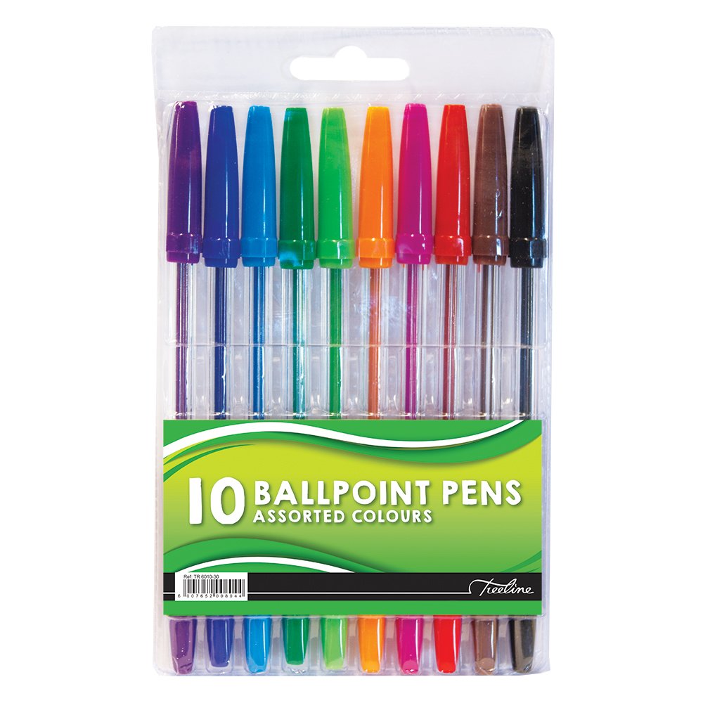 42-6010-30.jpg Treeline Pens Ballpoint Coloured Pens - Wallet 10 Assorted - Image 1