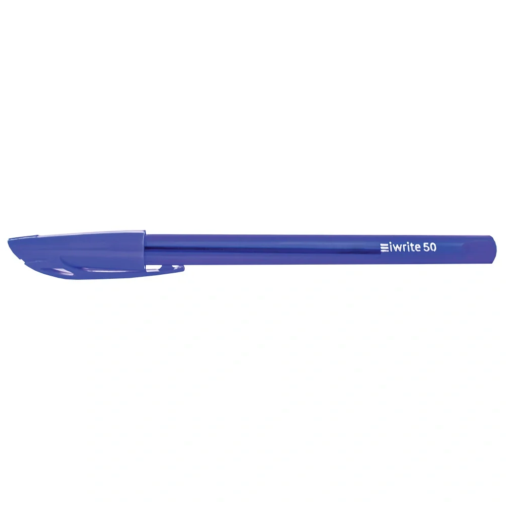 52-0029-02.webp iWrite Ballpoint Pens IWrite Clear Colour Barrel Ballpoint Pen Fine Blue (Pack of 50) - Image 1