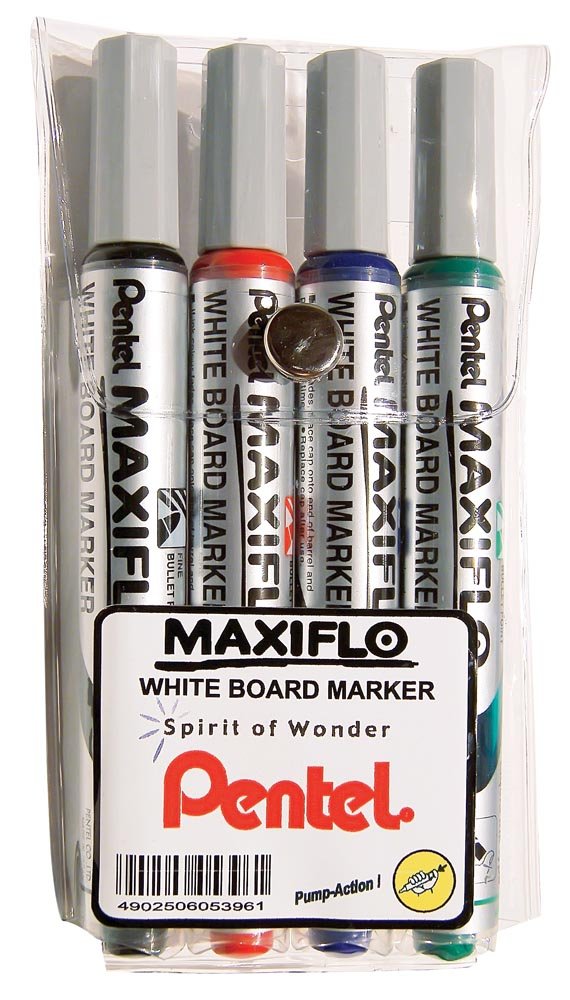 55-8005-30.jpg Pentel MWL5S Whiteboard Marker Pump-It MWL5S-4 Wallet of 4 Assorted - Image 1