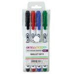 Collosso Slim Whiteboard Marker Fine Wallet-4 - Black, Blue, Red, Green Assorted