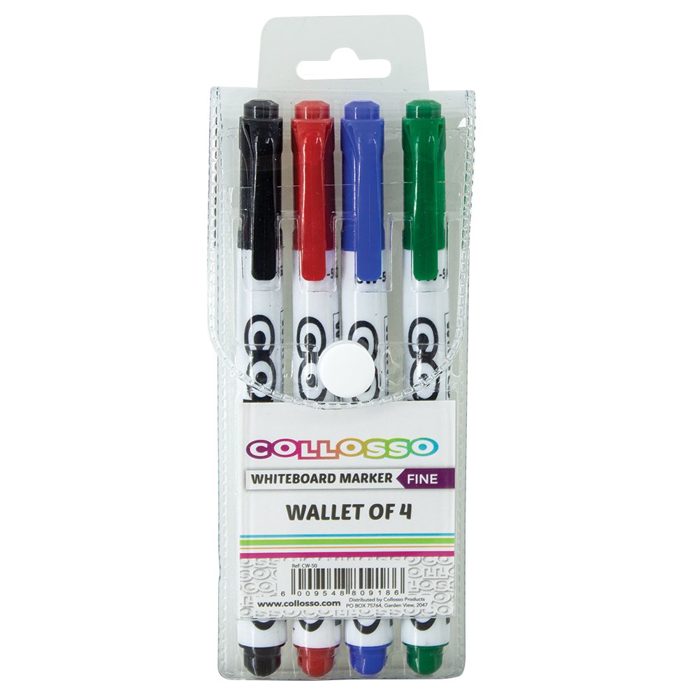 59-0059-30.jpg Collosso Slim Whiteboard Marker Fine Wallet-4 - Black, Blue, Red, Green Assorted - Image 1