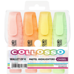 Collosso Slim Dual Tip Liquid Highlighters Pastel Highlighters Chisel Tip Wallet of 4 Assorted