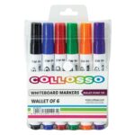 Collosso Black , Blue, Red, Green Whiteboard Markers Bullet Point Wallet of 6 Assorted