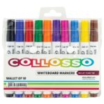 Collosso Black, Blue, Red, Green, Orange, Purple Whiteboard Markers Bullet Point Wallet of 10 Assorted