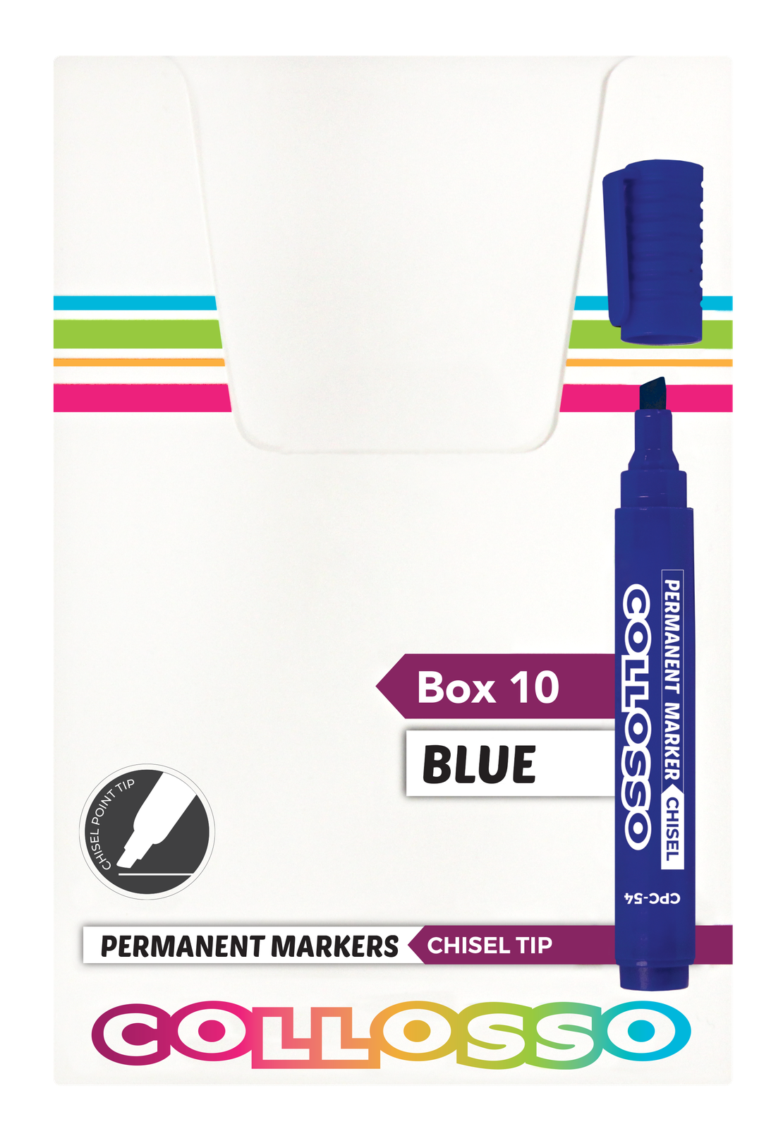 59-0095-02.png Collosso Permanent Markers Permanent Marker Chisel Point Blue (Box of 10) - Image 1