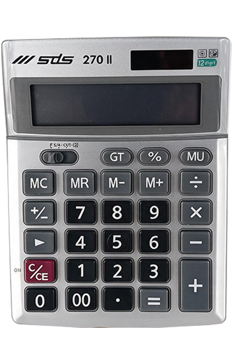66-1537-00.png SDS Calculators SDS - Dual Power Mini Desktop 12 Digit Big LCD Display - 138mm x 103mm x 31mm Silver - Image 1