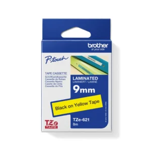 Brother Laminated Tape TZ621 Black on Yellow 9mm