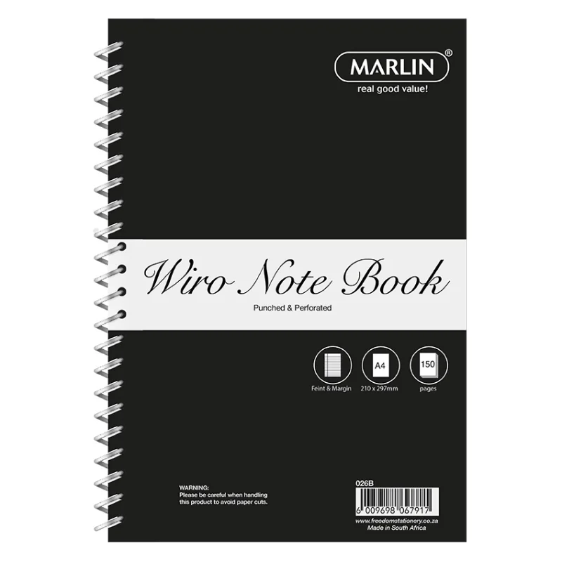 Marlin A4 Side Wiro Notebook Punched/Perforated 150pg Marlin A4 Side Wiro Notebook Punched/Perforated 150pg