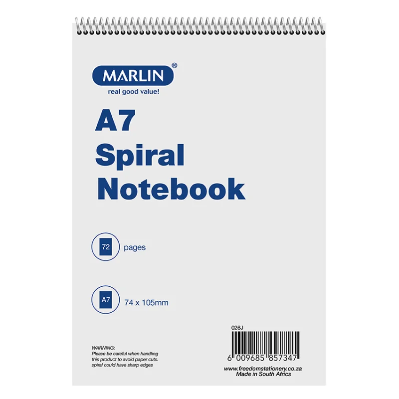 Marlin A7 Top Spiral Notebook 72pg (Pack of 12) Marlin A7 Top Spiral Notebook 72pg (Pack of 12)