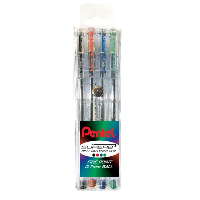 Pentel BK77 Fine Ballpoint Wallet of 4 Assorted Pentel BK77 Fine Ballpoint Wallet of 4 Assorted