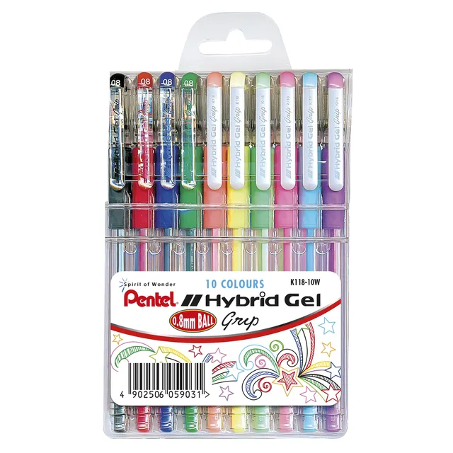 Pentel K118 Hybrid Gel Grip Wallet of 10 Assorted Pentel K118 Hybrid Gel Grip Wallet of 10 Assorted