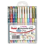 Pentel K118 Hybrid Gel Grip Wallet of 12 Assorted