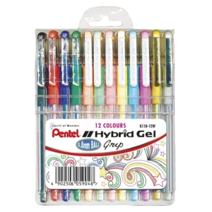 Pentel K118 Hybrid Gel Grip Wallet of 12 Assorted